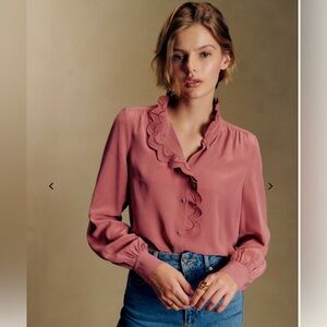 Sezane Chlo Elegant Pink Ruffled Women's Top NWT